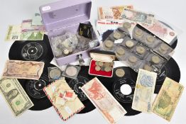 A SHOEBOX CONTAINING VARIOUS ITEMS to include nineteen (19) silver half crowns 1920's - 1930's, a