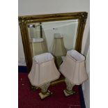 A MODERN GILT FRAMED WALL MIRROR HAVING BEVELLED GLASS, approximate size including frame 107cm x