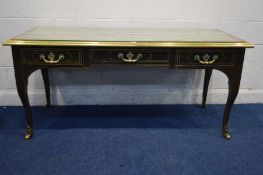 A MODERN LIBRARY TABLE BADGED COLECTOR EDITION BY BAKER, model 3631 Louis XV desk, with brass ogee