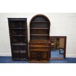 A MODERN OAK LINENFOLD DUTCH DRESSER, with two drawers, approximate width 80cm x depth 41cm x height