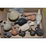 A COLLECTION OF TWELVE ANCIENT ROMAN AMPHORAS, in various forms of terracotta, blackware, etc