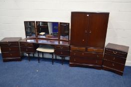 A MODERN MEREDEW MAHOGANY BEDROOM SUITE, comprising a gentleman's wardrobe, dressing table with