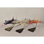 THREE NICE WOODEN DESK TOP AIRCRAFT MODELS, Folland Gnat T1, BAe Hawk and de Havilland