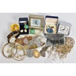 A SELECTION OF ITEMS, to include a pair of non pierced yellow metal abalone shell earrings with