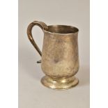 A GEORGE III PROVINCIAL SILVER TANKARD, S scroll handle, baluster body with engraved initials,