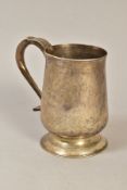 A GEORGE III PROVINCIAL SILVER TANKARD, S scroll handle, baluster body with engraved initials,