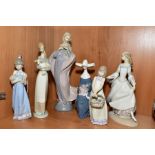 SIX LLADRO FIGURES, 'Spring Token' No5604, 'Floral Treasures' No5605, 'Our Lady with Flowers' No5171