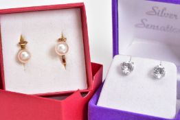 TWO PAIRS OF GOLD EARRINGS, the first a pair of 9ct gold non-pierced earrings each designed with a