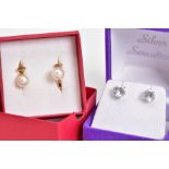 TWO PAIRS OF GOLD EARRINGS, the first a pair of 9ct gold non-pierced earrings each designed with a