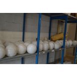 THIRTY FIVE OPAQUE WHITE GLASS SPHERICAL CEILING LIGHT FITTINGS, approximate diameter 30cm, one