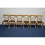 A SET OF SIX MODERN THONET BENTWOOD STYEL BISTRO DINING CHAIRS with brown leather seat pads