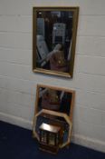 A MODERN RECTANGULAR WALL MIRROR together with two other wall mirrors and a small modern jewellery