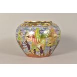 A MODERN WEDGWOOD FAIRYLAND LUSTRE SQUAT VASE, decorated with fairies in river landscape, height