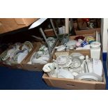 FIVE BOXES OF TEA AND DINNER WARE ETC, to include Johnson Brothers 'Eternal Beau', Colclough tea