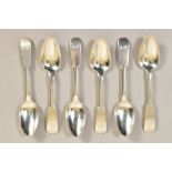 A SET OF 19TH CENTURY SCOTTISH PROVINCIAL SILVER FIDDLE PATTERN TEASPOONS, engraved initials,