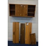 A MID 20TH CENTURY HARDWOOD SINGLE SLIDING DOOR HANGING CABINET, width 92cm x depth 21cm x height