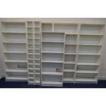 FOUR MODERN WHITE OPEN BOOKCASE, width 80cm x depth 28cm x height 203cm, together with a similar