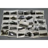 A QUANTITY OF BLACK AND WHITE POSTCARD SIZE RAILWAY PHOTOGRAPHS, majority are assorted German