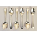 A SET OF SIX EARLY 19TH CENTURY SCOTTISH PROVINCIAL SILVER OLD ENGLISH PATTERN TABLESPOONS, engraved