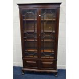 AN EARLY TO MID 20TH CENTURY GEROGIAN STYLE MAHOGANY ASTRAGAL GLAZED DOUBLE DOOR BOOKCASE, four