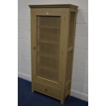 A MODERN PAINTED SINGLE DOOR PANTRY CUPBOARD with mesh sides and door, width 83cm x depth 37cm x