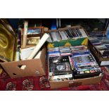 FOUR BOXES AND LOOSE SUNDRY ITEMS, to include DVD's - Stargate, Foyles War, Kill Bill etc. CD'S -