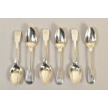 A SET OF SIX EARLY 190TH CENTURY SCOTTISH PROVINCIAL SILVER FIDDLE PATTERN TEASPOONS engraved