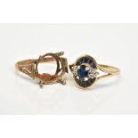TWO 9CT GOLD RINGS, the first ring designed as a tiered oval cluster set with a central oval cut