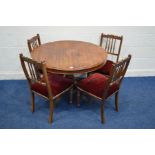 A LATE VICTORIAN WALNUT CIRCULAR BREAKFAST TABLE on a base with scrolled legs, diameter 102cm x