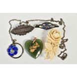 A COLLECTION OF JEWELLERY, to include a Charles Horner enamelled bar brooch (a/f, enamel chipped),