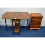 AN EDWARDIAN MAHOGANY AND STRUNG GATE LEG TABLE, with an undershelf on square tapering legs,