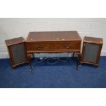 A MODERN MAHOGANY CASED RADIOGRAM on cabriole legs, containing a Goldring Lenco GL72 turntable (