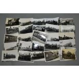 A QUANTITY OF BLACK AND WHITE POSTCARD SIZE RAILWAY PHOTOGRAPHS AND POSTCARDS, majority are B.R. (ex