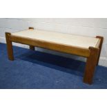 A GERMAN OAK RECTANGULAR COFFEE TABLE, with a white marble insert, width 144cm x depth 64cm x height