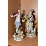 A PAIR OF LATE 19TH CENTURY MEISSEN PORCELAIN FIGURES OF A LADY AND GENTLEMAN, both with a lamb at