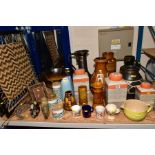 A QUANTITY OF CERAMICS, etc, including a large yellow and peach glazed Le Creuset jug, diameter