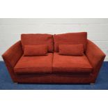 A GAINSBOROUGH LIMITED RED UPHOLSTERED TWO SEATER SOFA BED, width 190cm x depth 99cm x height 72cm