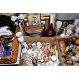 FOUR BOXES AND LOOSE ORNAMENTS AND PICTURES ETC, to include Wedgwood, Aynsley, Coalport, Royal