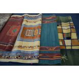 THREE MODERN GROUND RUGS OF VARIOUS STYLES AND COLOURS, largest carpet size 230cm x 160cm and a