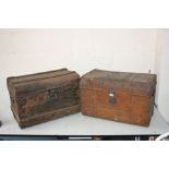 TWO VINTAGE TIN TRUNKS