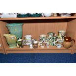 A QUANTITY OF CERAMICS INCLUDING BESWICK, MASONS CHARTREUSE, etc, a large Beswick green glazed vase,