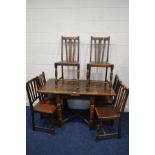 AN EARLY TO MID 20TH CENTURY OAK DRAW LEAF TABLE on cross stretchered base, 75cm squared x