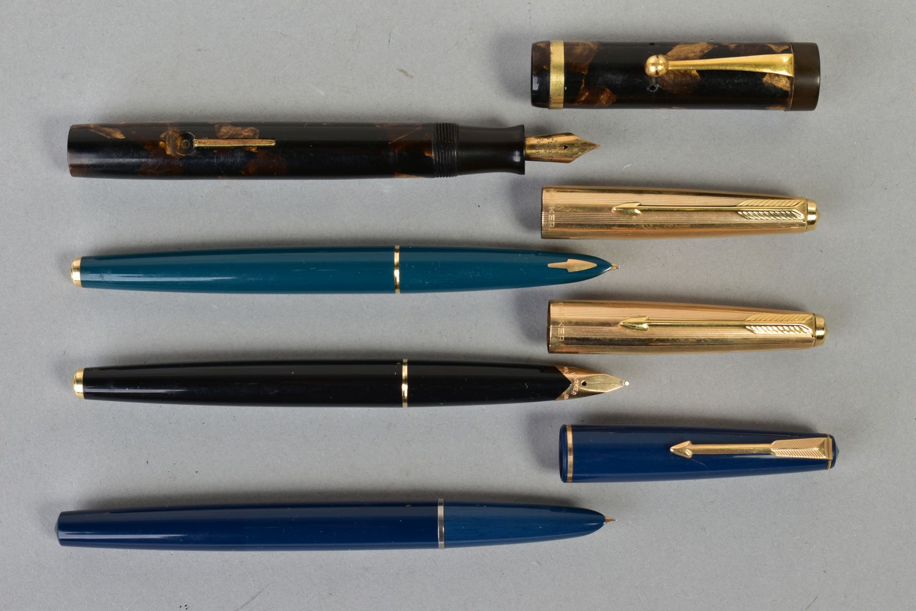 SAMPLES FROM A FORMER PARKER PEN SALES REPRESENTATIVE (1973-1980), three Parker fountain pens and