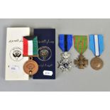 FOUR MEDALS AS FOLLOWS, French WWI Croix de Guerre, bronze star on ribbon, silver coloured Knights