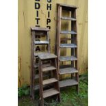 A SET OF THREE WOODEN STEP LADDERS, height 94cm x 125cm x 178cm (3)