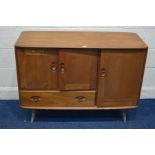 AN ERCOL 1950/60'S BLONDE ELM SIDEBOARD, model 467, with double doors above a single long drawer