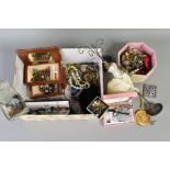 A BOX OF CONTENTS, to include various costume jewellery such as pierced and none pierced earrings,