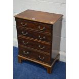 A SMALL SOLID MAHOGANY CHEST OF FOUR LONG DRAWERS on bracket feet, width 52cm x depth 32cm x height