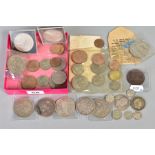 A BOX OF COINS, to include several crown size coins, George VI 1937, George V 1935, New Zealand