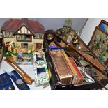 SUNDRY ITEMS, to include plywood dolls house, Lisa collection porcelain doll, lead farmyard animals,